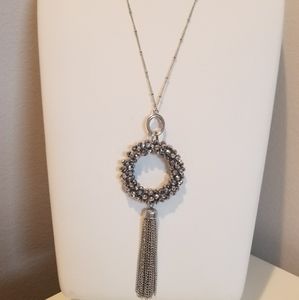 NY@CO long necklace with statement ring and fringe